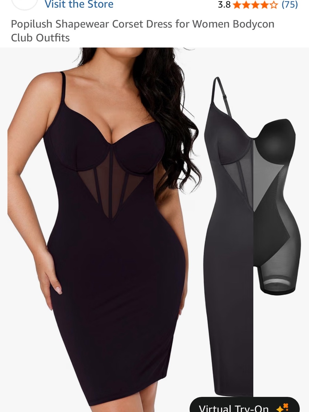 NWT Popilush Black Shapewear Corset Mini Dress